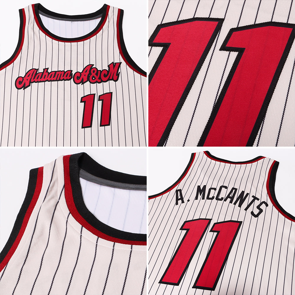 Custom Cream Black Pinstripe Maroon-Black Authentic Basketball Jersey - Sky-Custom