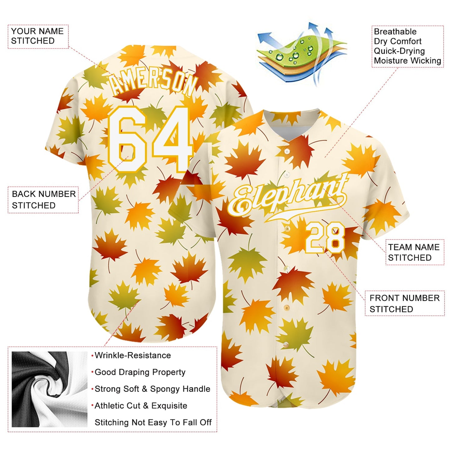 Custom Cream White-Gold 3D Pattern Design Maple Leaf Authentic Baseball Jersey - Sky-Custom