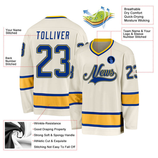 Custom Cream Royal-Gold Hockey Jersey - Sky-Custom