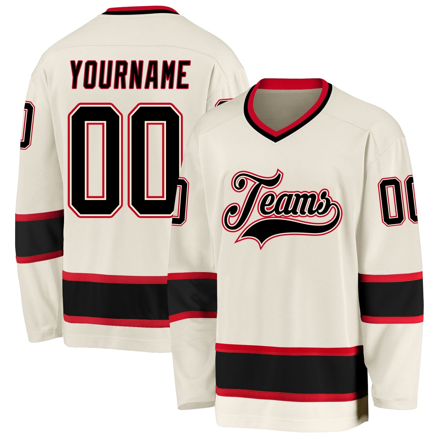 Custom Cream Black-Red Hockey Jersey - Sky-Custom