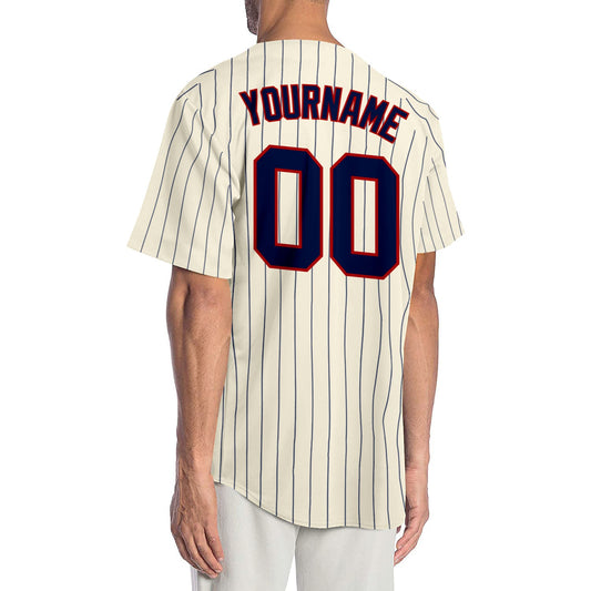Custom Cream Navy Pinstripe Navy-Red Authentic Baseball Jersey - Sky-Custom