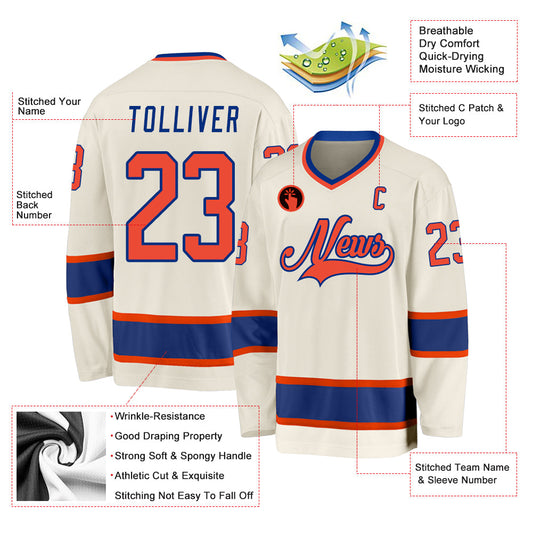 Custom Cream Orange-Royal Hockey Jersey - Sky-Custom
