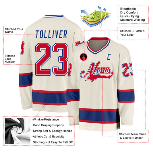 Custom Cream Red-Royal Hockey Jersey - Sky-Custom