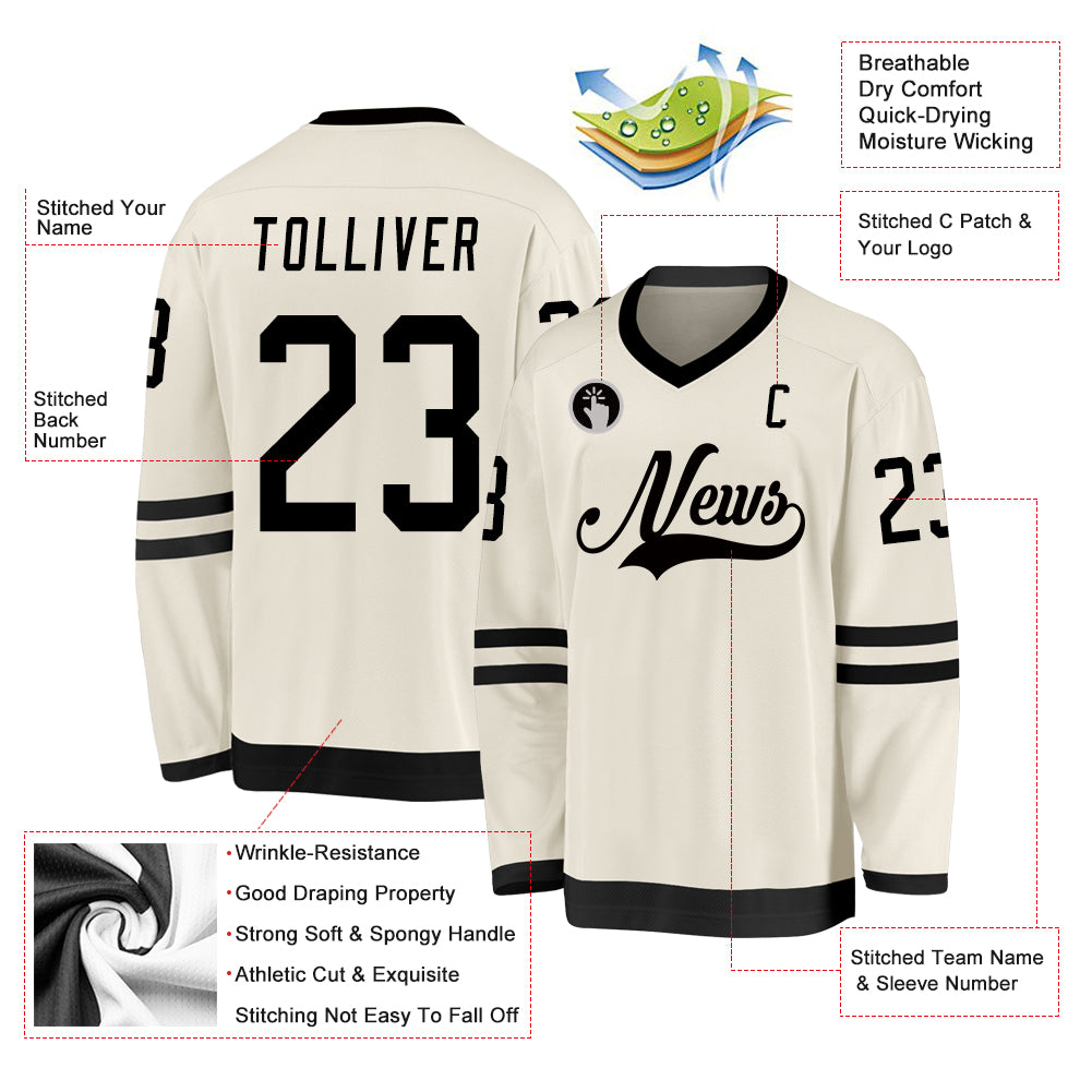 Custom Cream Black Hockey Jersey - Sky-Custom