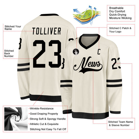 Custom Cream Black Hockey Jersey - Sky-Custom