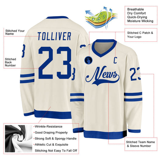 Custom Cream Royal Hockey Jersey - Sky-Custom