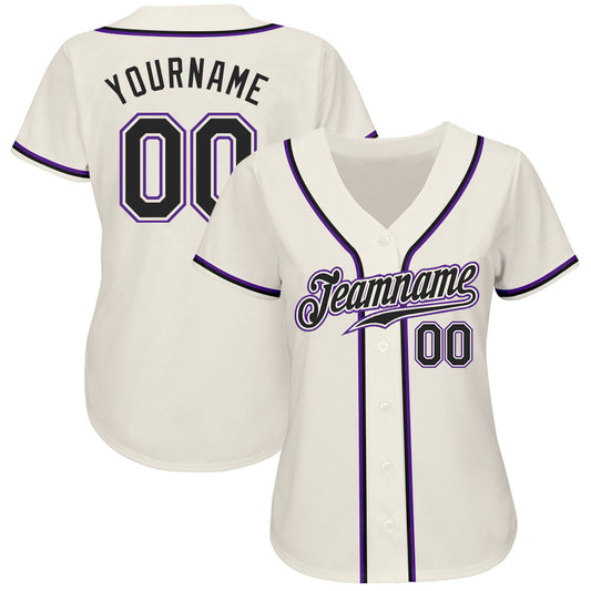 Custom Cream Black-Purple Authentic Baseball Jersey - Sky-Custom