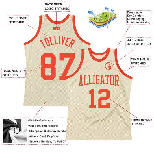 Custom Cream Orange Authentic Throwback Basketball Jersey - Sky-Custom