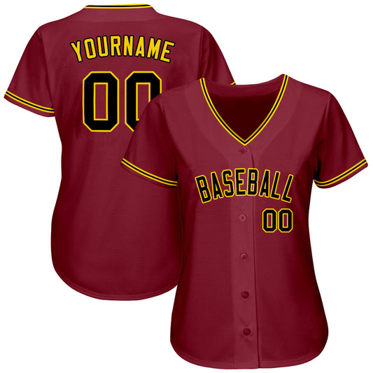 Custom Crimson Black-Gold Authentic Baseball Jersey - Sky-Custom
