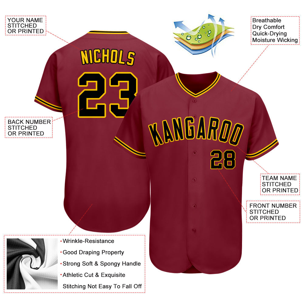 Custom Crimson Black-Gold Authentic Baseball Jersey - Sky-Custom