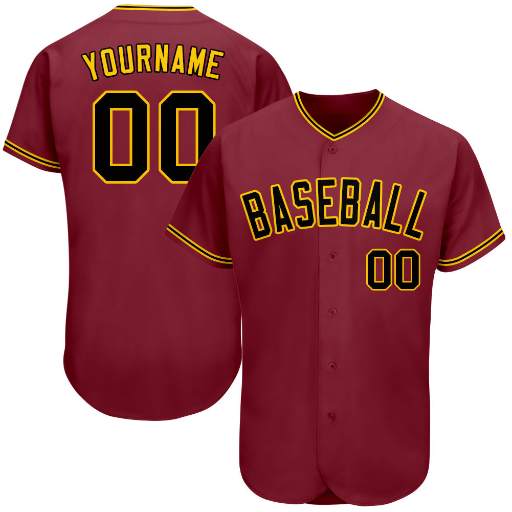 Custom Crimson Black-Gold Authentic Baseball Jersey - Sky-Custom