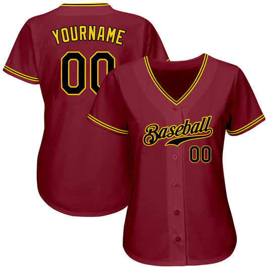 Custom Crimson Black-Gold Authentic Baseball Jersey - Sky-Custom