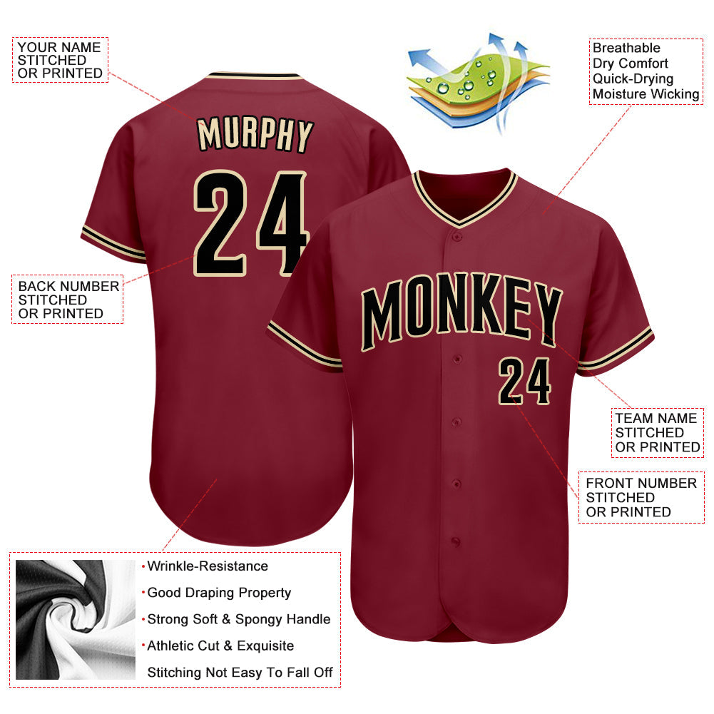 Custom Crimson Black-City Cream Authentic Baseball Jersey - Sky-Custom