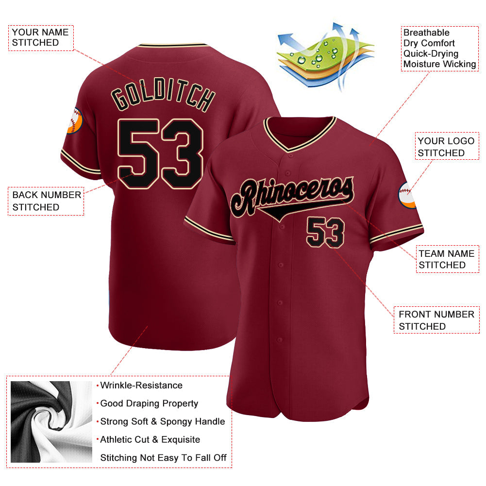 Custom Crimson Black-City Cream Authentic Baseball Jersey - Sky-Custom