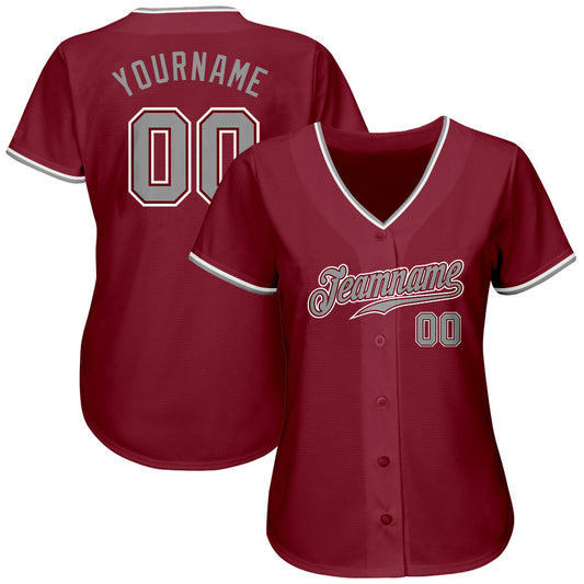 Custom Crimson Gray-White Authentic Baseball Jersey - Sky-Custom