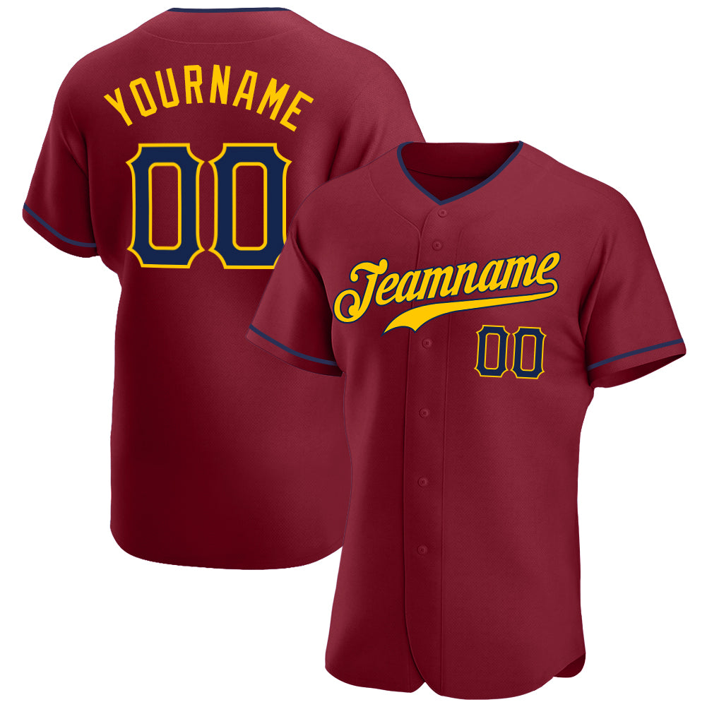 Custom Crimson Navy-Gold Authentic Baseball Jersey - Sky-Custom