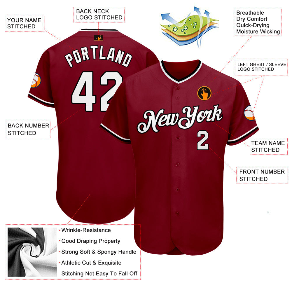 Custom Crimson White-Black Authentic Baseball Jersey - Sky-Custom
