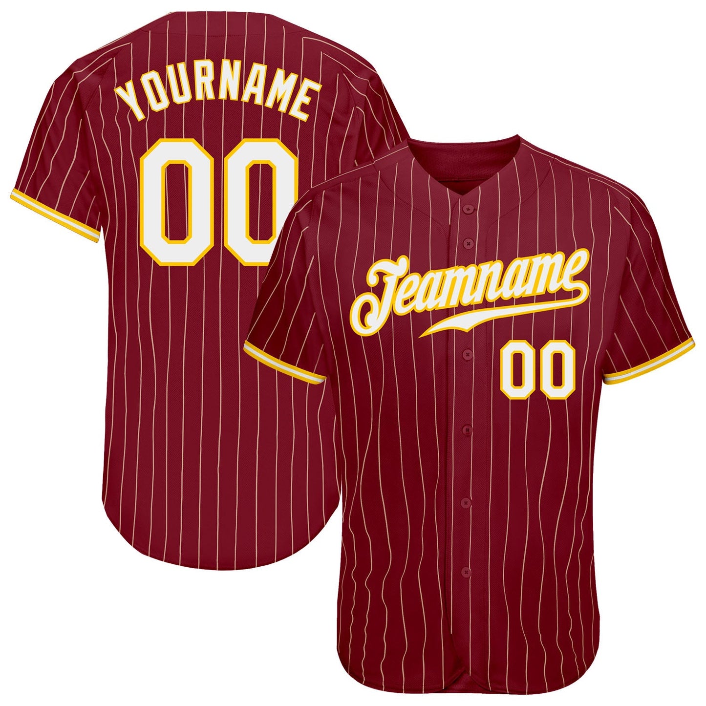 Custom Crimson Cream Pinstripe Gold-White Authentic Baseball Jersey - Sky-Custom