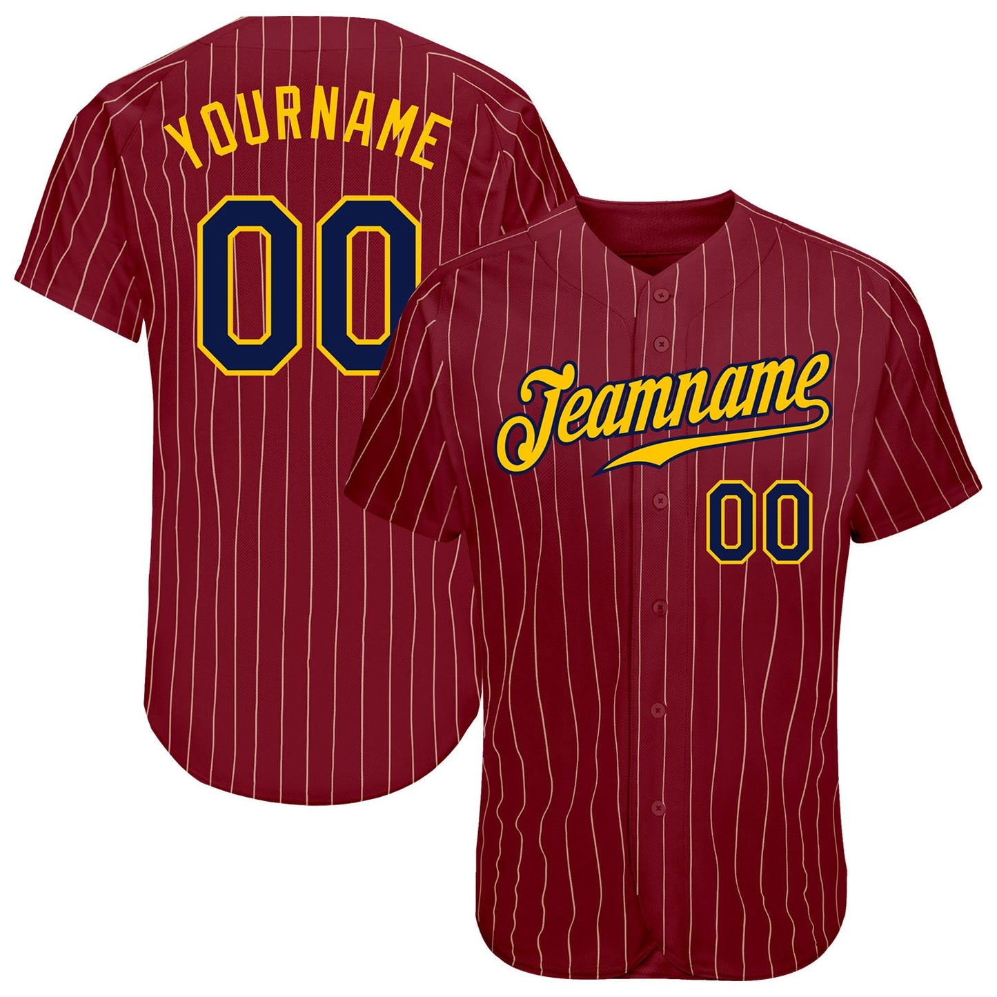 Custom Crimson Cream Pinstripe Navy-Gold Authentic Baseball Jersey - Sky-Custom