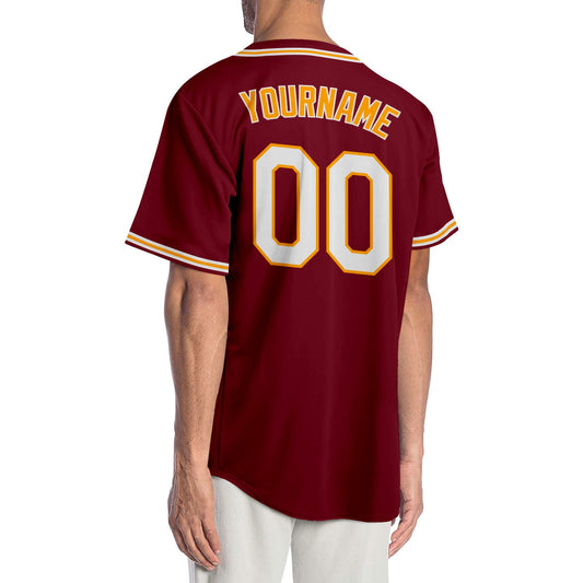 Custom Crimson White-Gold Authentic Baseball Jersey - Sky-Custom