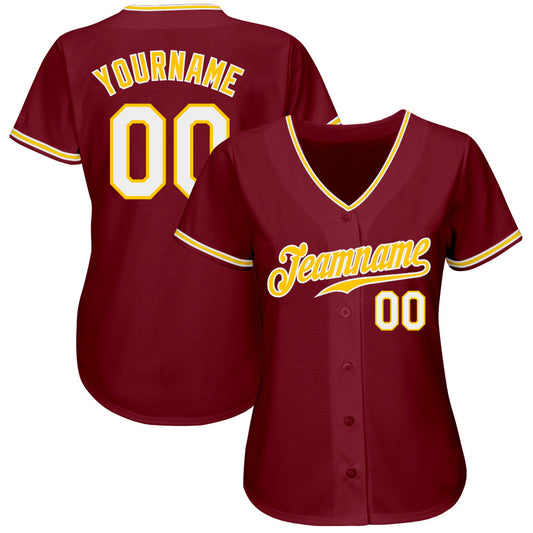 Custom Crimson White-Gold Authentic Baseball Jersey - Sky-Custom