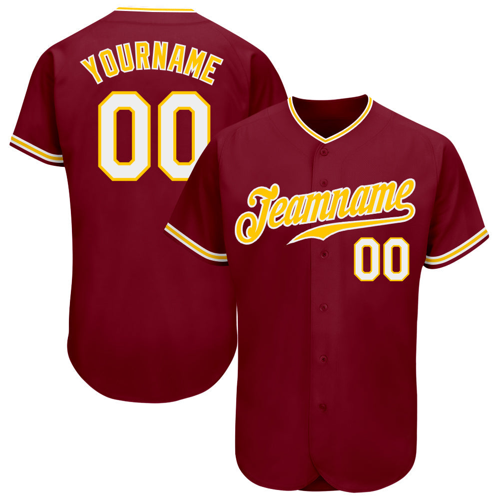 Custom Crimson White-Gold Authentic Baseball Jersey - Sky-Custom
