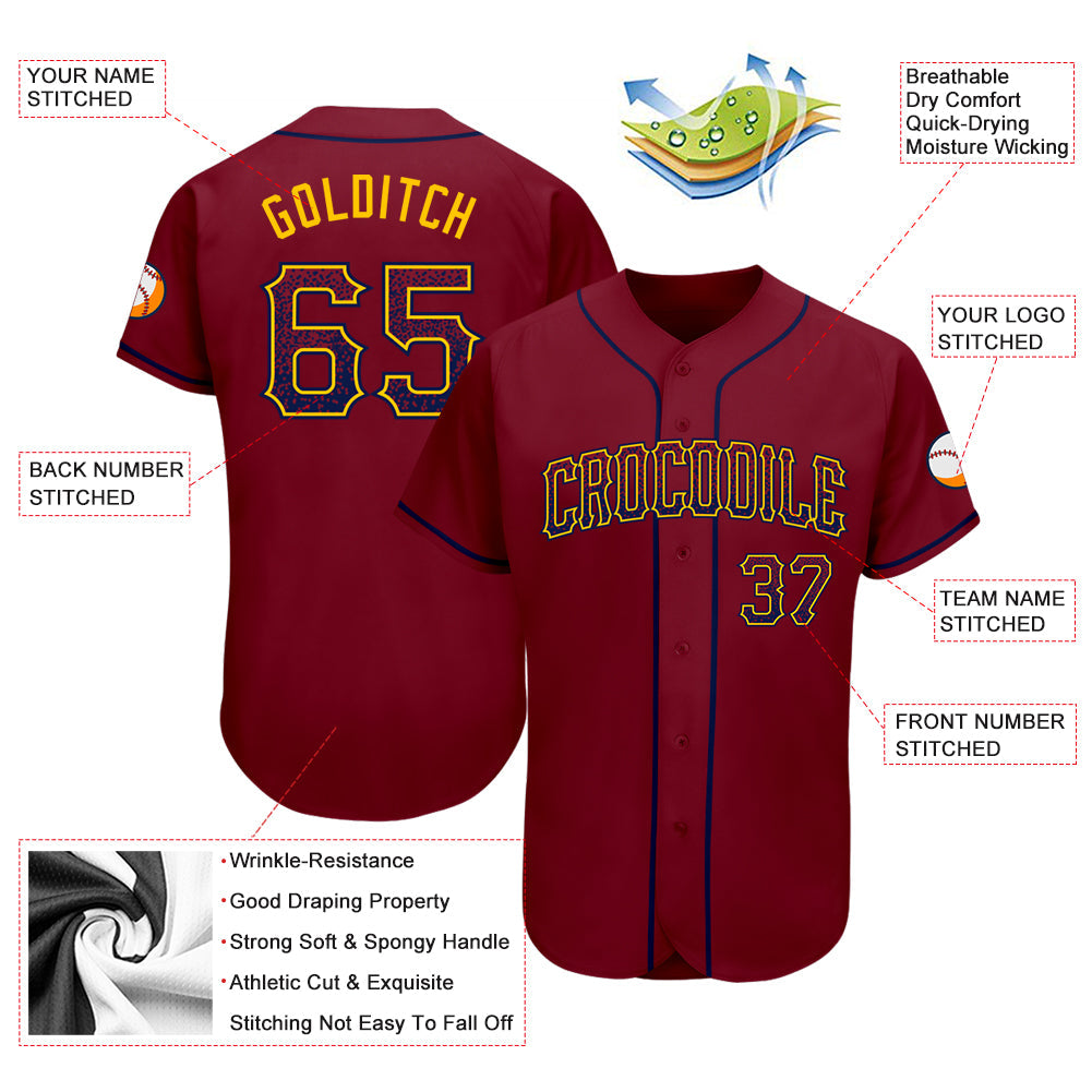Custom Crimson Navy-Gold Authentic Drift Fashion Baseball Jersey - Sky-Custom
