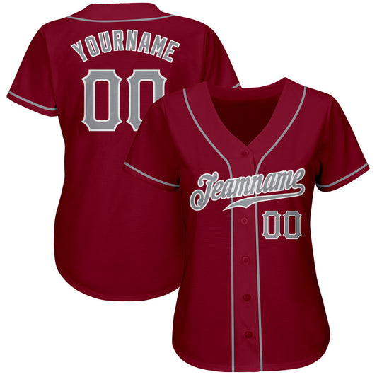 Custom Crimson Gray-White Authentic Baseball Jersey - Sky-Custom