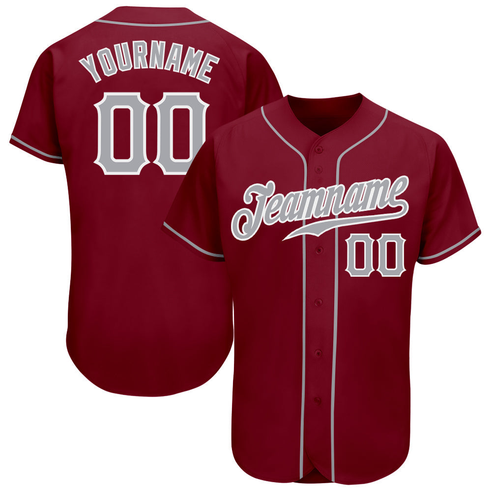 Custom Crimson Gray-White Authentic Baseball Jersey - Sky-Custom