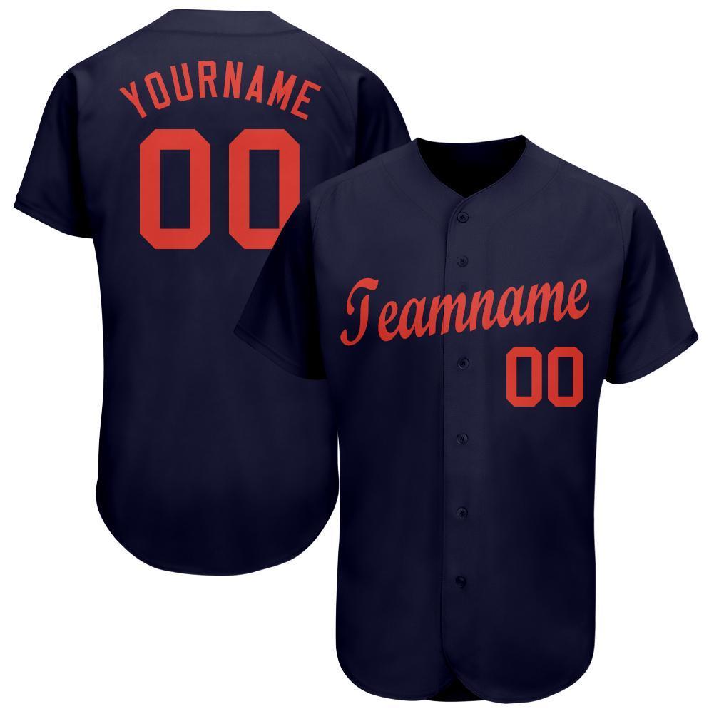 Custom Navy Orange Baseball Jersey - Sky-Custom
