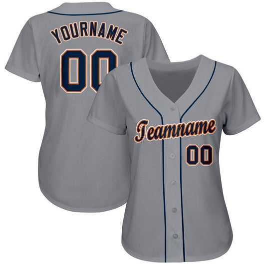 Custom Gray Navy-Orange Baseball Jersey - Sky-Custom