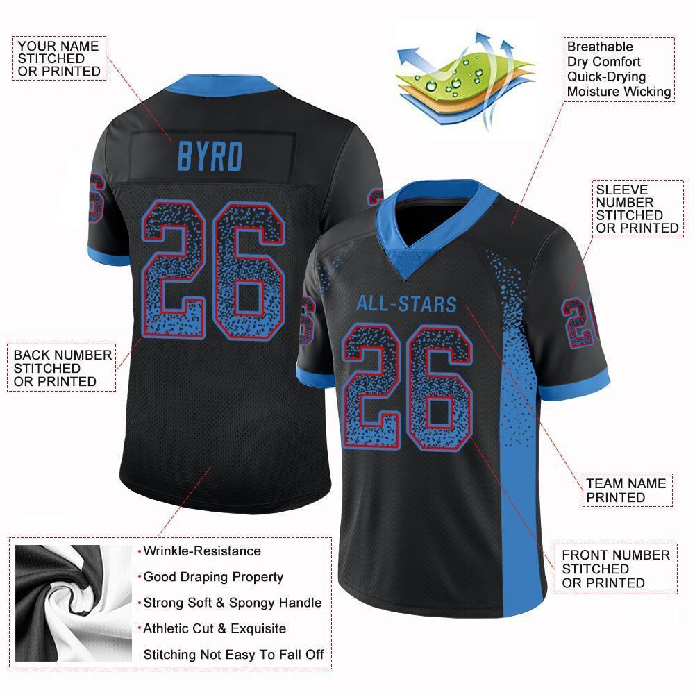 Custom Black Powder Blue-Red Mesh Drift Fashion Football Jersey - Sky-Custom
