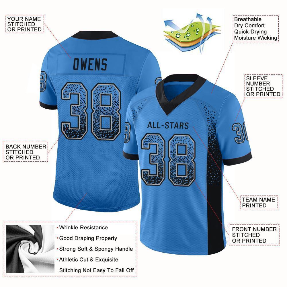 Custom Powder Blue Black-Gray Mesh Drift Fashion Football Jersey - Sky-Custom