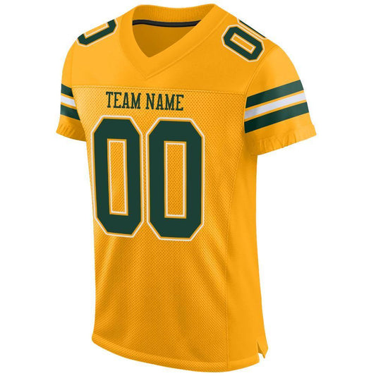 Custom Gold Green-White Mesh Authentic Football Jersey - Sky-Custom