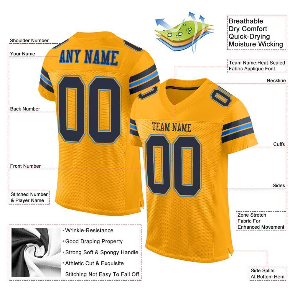 Custom Gold Navy-Powder Blue Mesh Authentic Football Jersey - Sky-Custom
