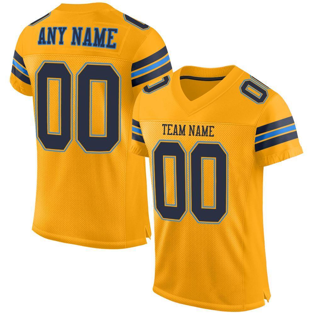 Custom Gold Navy-Powder Blue Mesh Authentic Football Jersey - Sky-Custom