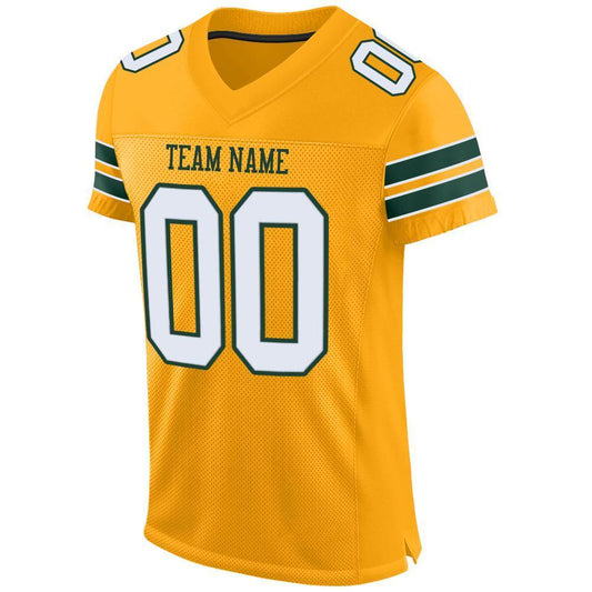 Custom Gold White-Green Mesh Authentic Football Jersey - Sky-Custom