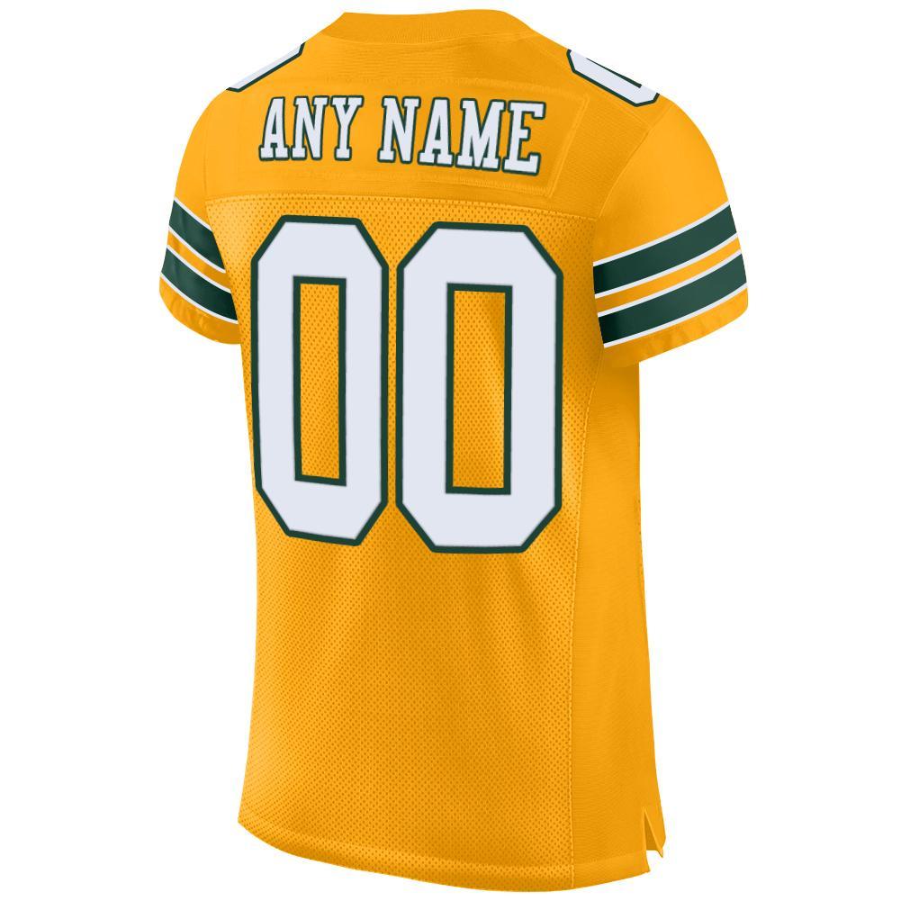 Custom Gold White-Green Mesh Authentic Football Jersey - Sky-Custom
