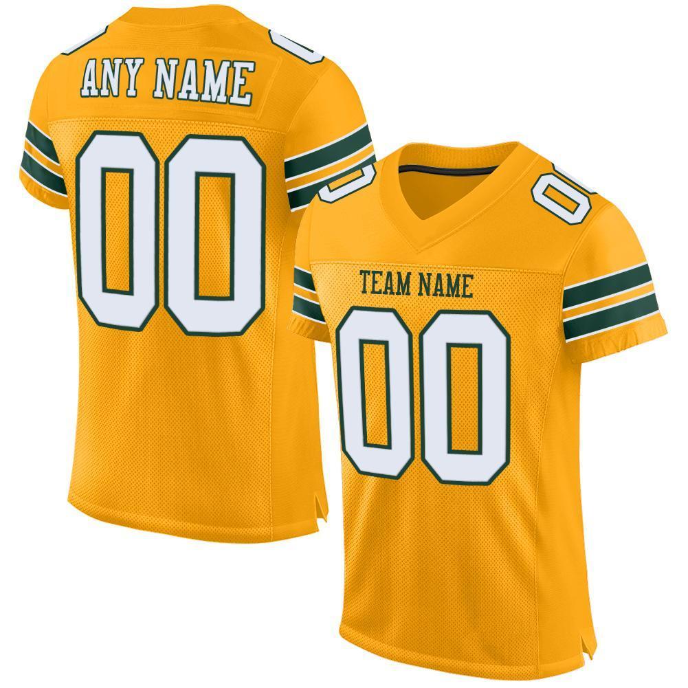 Custom Gold White-Green Mesh Authentic Football Jersey - Sky-Custom