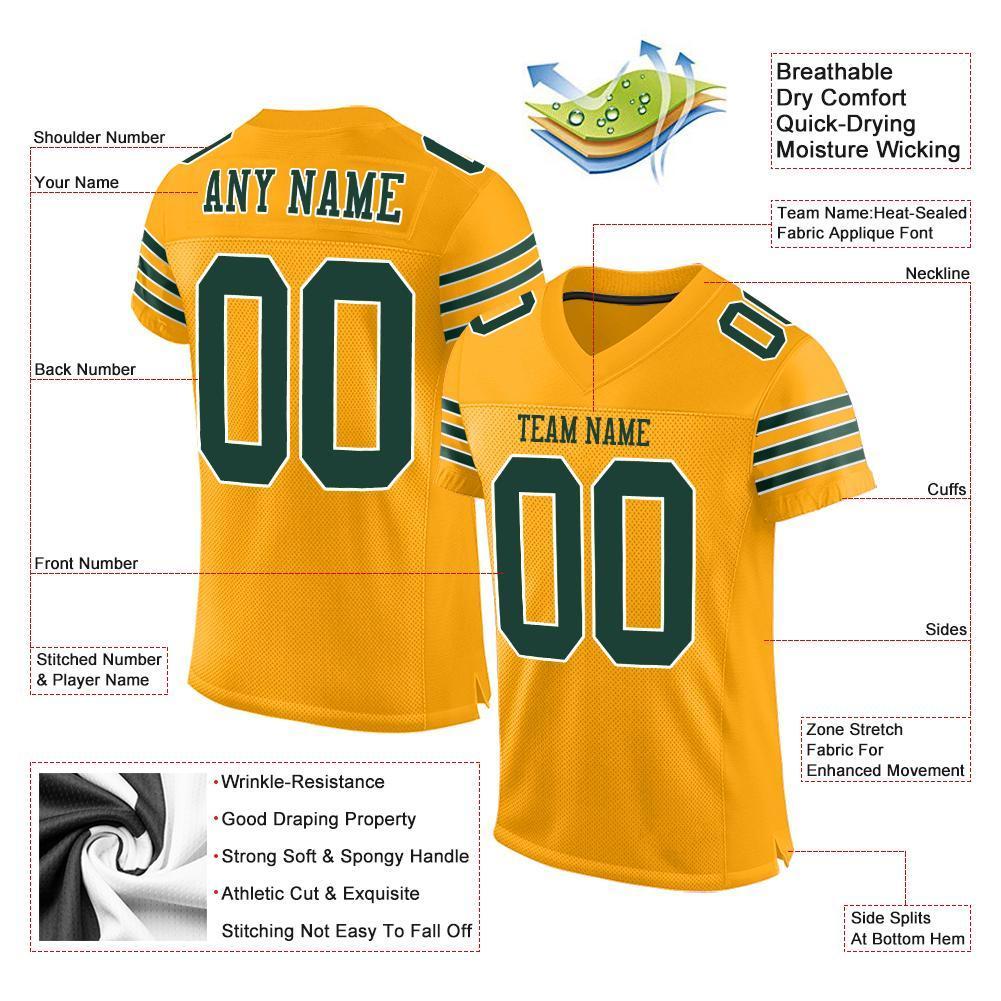 Custom Gold Green-White Mesh Authentic Football Jersey - Sky-Custom