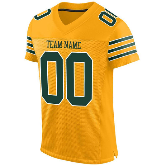 Custom Gold Green-White Mesh Authentic Football Jersey - Sky-Custom