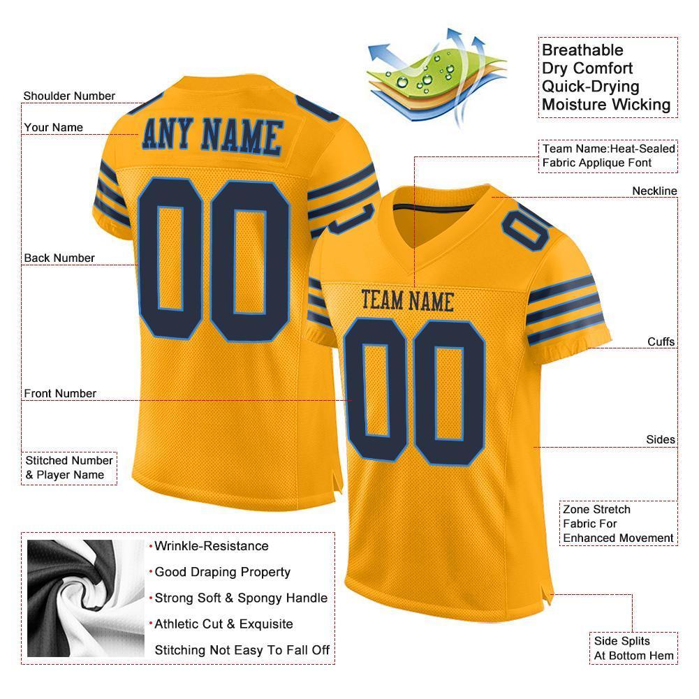 Custom Gold Navy-Powder Blue Mesh Authentic Football Jersey - Sky-Custom