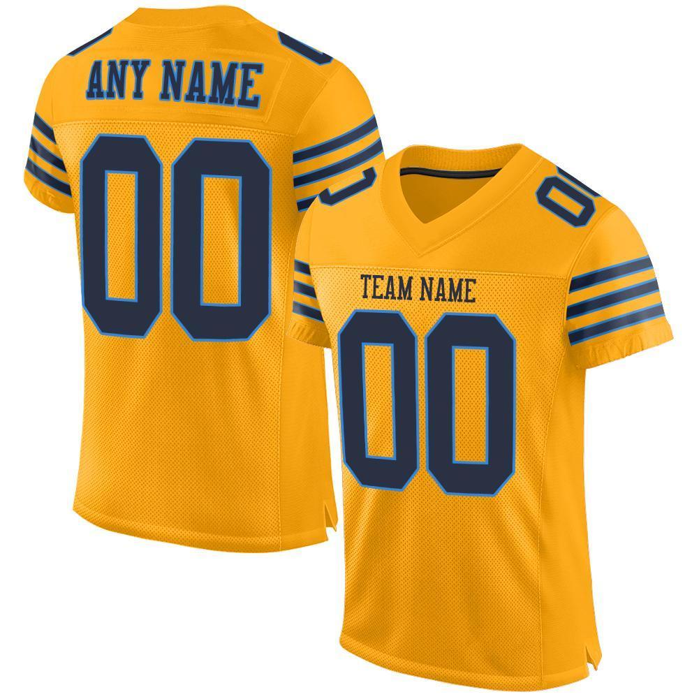 Custom Gold Navy-Powder Blue Mesh Authentic Football Jersey - Sky-Custom