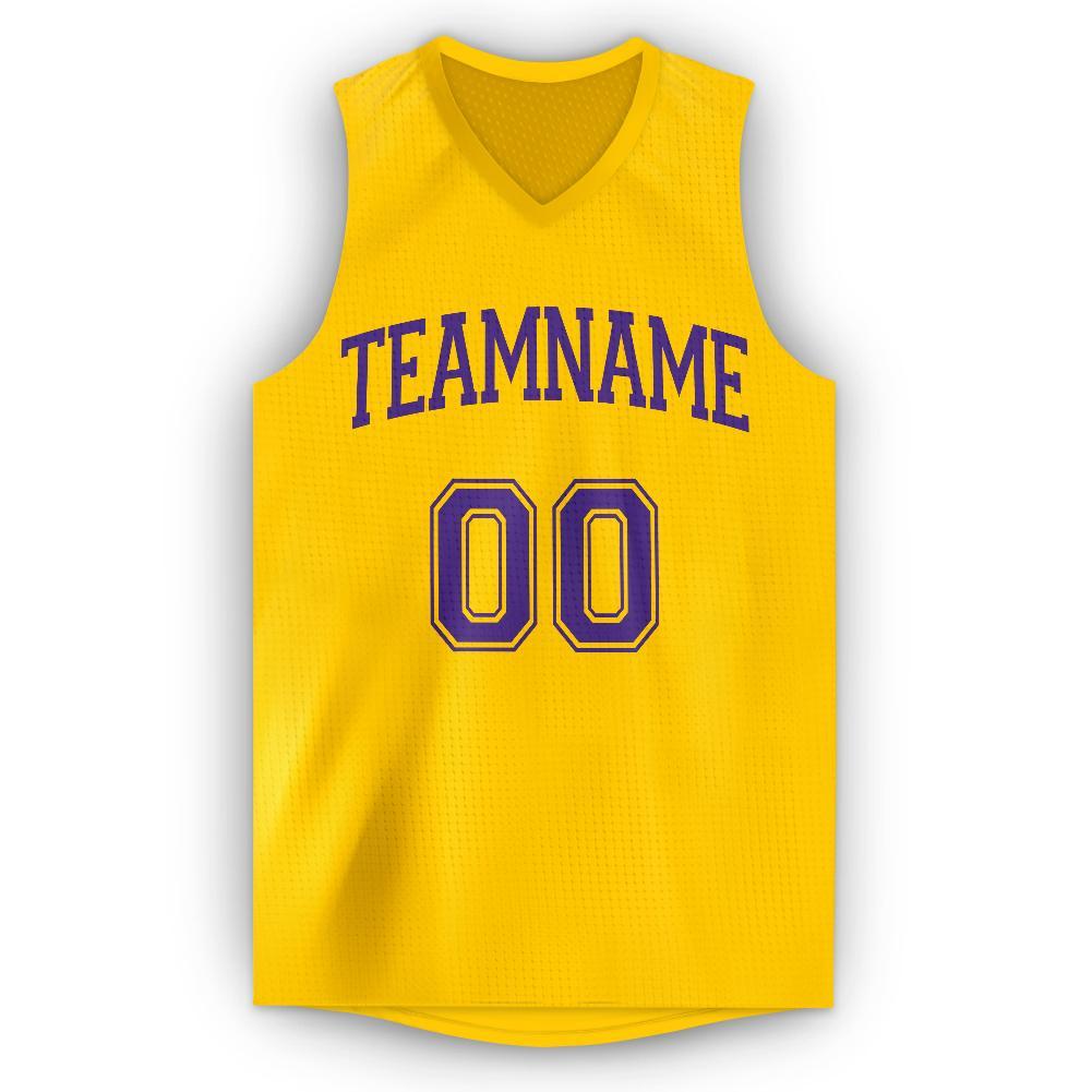 Custom Gold Purple V-Neck Basketball Jersey - Sky-Custom