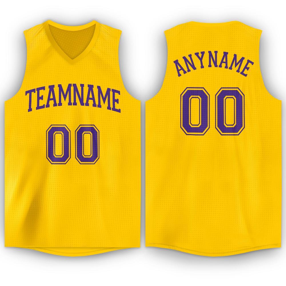 Custom Gold Purple V-Neck Basketball Jersey - Sky-Custom