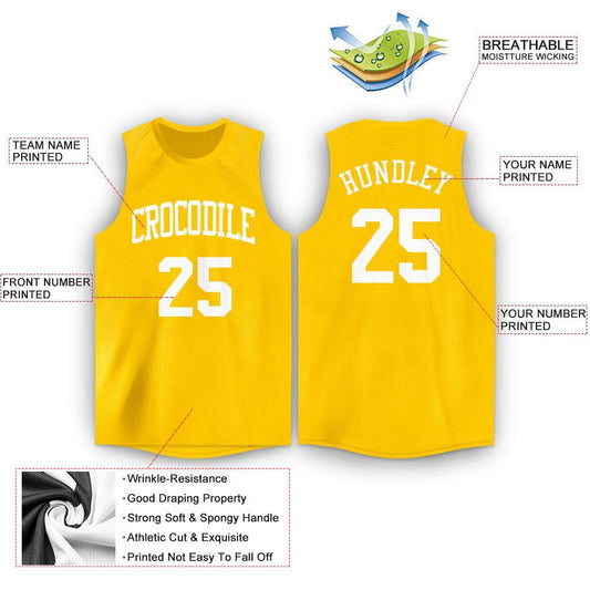 Custom Gold White Round Neck Basketball Jersey - Sky-Custom