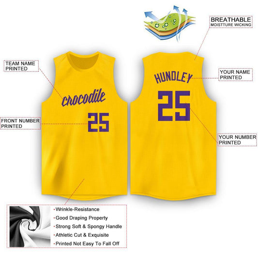 Custom Gold Purple Round Neck Basketball Jersey - Sky-Custom