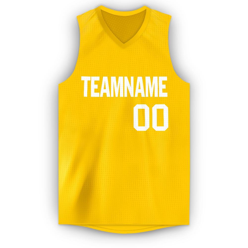 Custom Gold White V-Neck Basketball Jersey - Sky-Custom