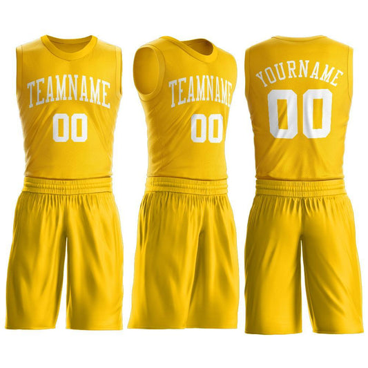 Custom Gold White Round Neck Suit Basketball Jersey - Sky-Custom