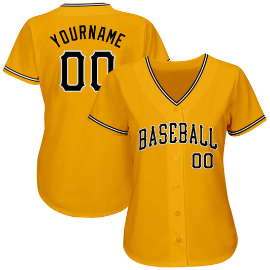 Custom Gold Black-White Authentic Baseball Jersey - Sky-Custom